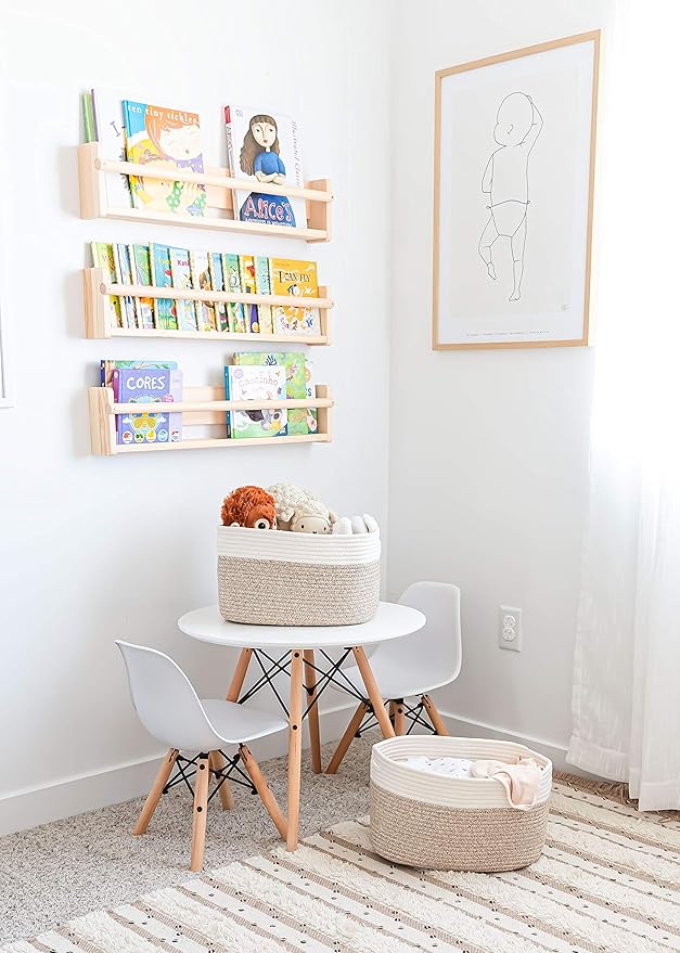 OrganiHaus Set of 3 Woven Storage Baskets for Shelves, Decorative Organizer Bins for Closet & Bathroom, Multipurpose Home Organization Baskets, Toy Storage Basket - Brown/Off-White, 15x9x10 inches