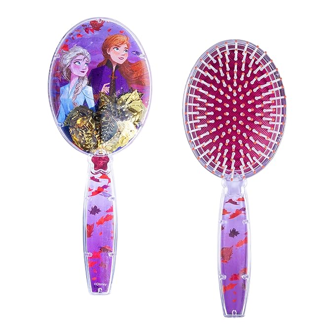 Disney Frozen Hair Brush with Magical Sparkling Leaves Confetti featuring Anna and Elsa for Girls, Purple - Kids Ages 3+
