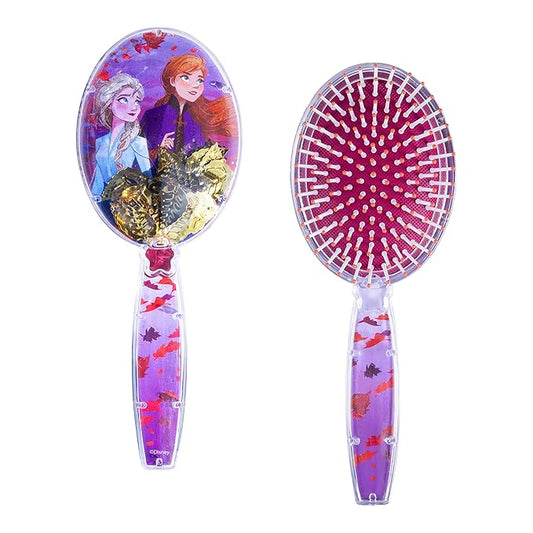 Disney Frozen Hair Brush with Magical Sparkling Leaves Confetti featuring Anna and Elsa for Girls, Purple - Kids Ages 3+
