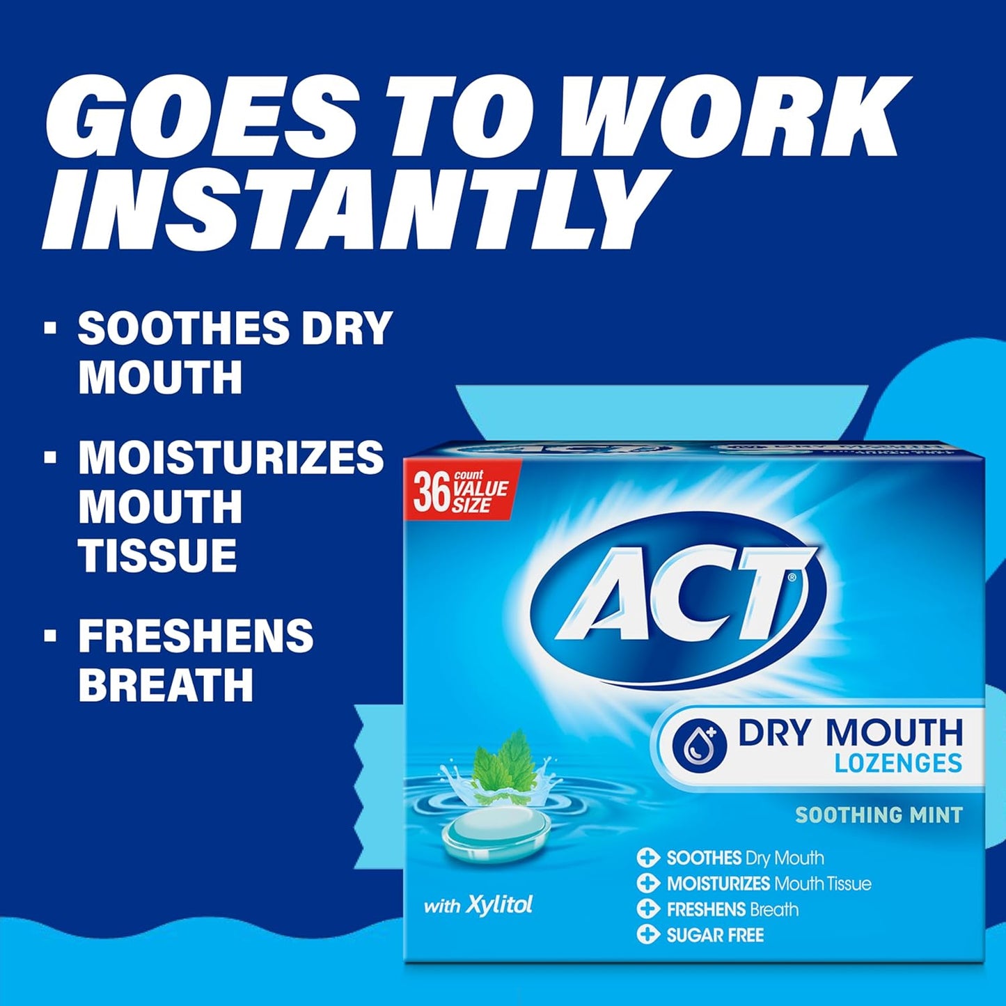 ACT Dry Mouth Lozenges with Xylitol, Soothing Mint, 36 Lozenges