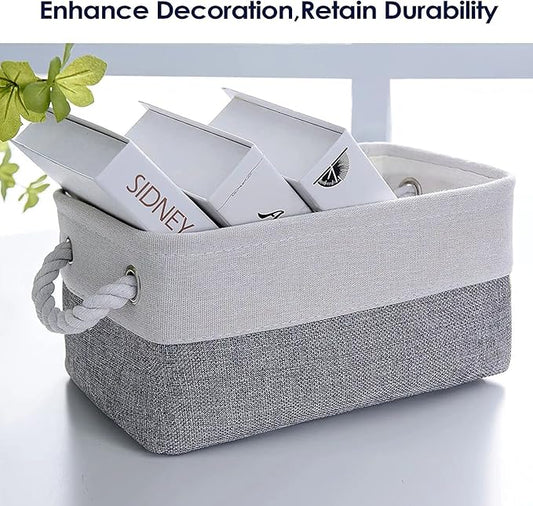 Fabric Storage Bins 12x8x5 inch [6-Pack] with Rope Handles - Decorative Baskets for Organizing