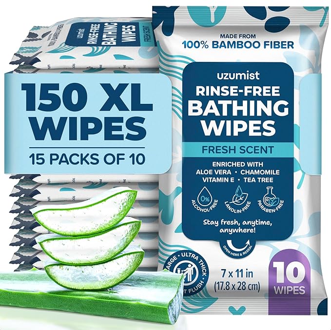 Body Wipes For Adults Bathing No Rinse 150pc XL - Ultra Thick Shower Travel Wipes For Personal Cleansing & Hygiene Essentials, Elderly Care, Incontinence Disposable Washcloths For Women Men