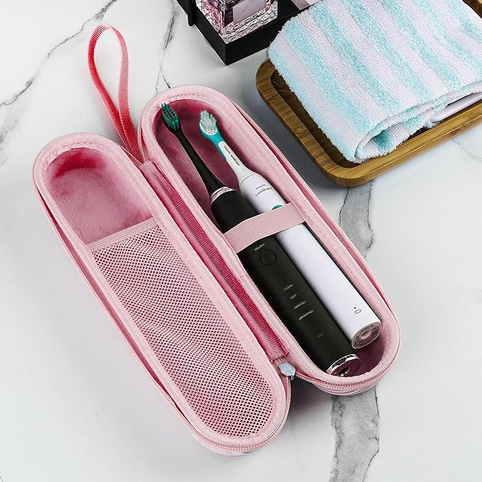 Electric Toothbrush Case, Carrier Bag for Travelling, Portable Toothbrush Carrying Case Holder Compatible with AquaSonic, Sumkyle, Oral-B iO Series, Philips Sonicare. (Pink)