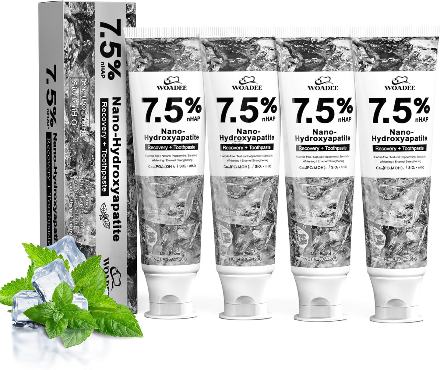 Woadee Hydroxyapatite Toothpaste for Advanced Enamel Protection, Fluoride-Free Nano Hydroxyapatite Toothpaste, Gentle and Effective Formula, Fresh Breath, Suitable for Sensitive Teeth 4 Pack