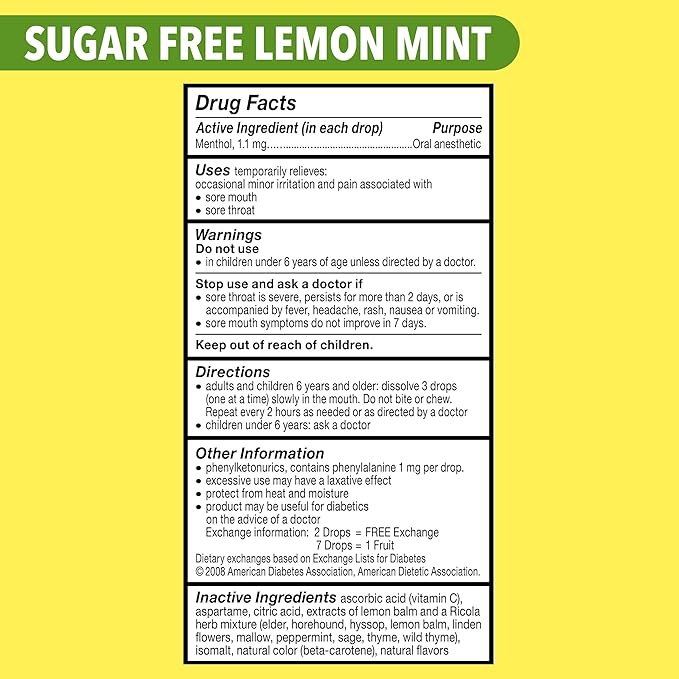 Ricola Sugar Free Lemon Mint Herbal Cough Suppressant Throat Drops, 105ct Bag