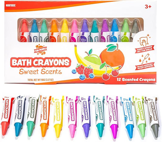 Tub Works® Sweet Scents Smooth™ Bath Crayons Bath Toy, 12 Pack | Nontoxic, Washable Bath Crayons for Toddlers & Kids | Unique Formula Draws Smoothly & Vividly on Wet & Dry Tub Walls | Scented Crayons