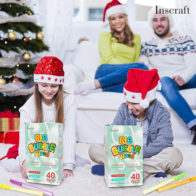 Inscraft 40 Pack 14’’ Big Bubble Wands, 8 Colors Mix Bulk for Summer Toy, Outdoor/Indoor Activity Use, Easter, Birthday, Graduation, Shower, Bubbles Party Favors Supplies for Kids