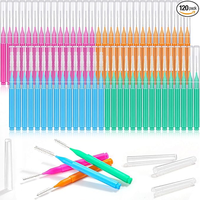 Modacraft 120Pcs Interdental Brush 4 Sizes Braces Brush Toothpicks with Soft Bristles 360° Bendable Floss Heads Dental Brushes Between Teeth Gum Braces Cleaning Kit Oral Tooth Cleaning Tool