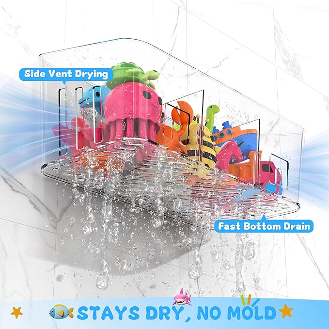 Lysam Bath Toy Storage 2 Packs, Large Bath Toy Holder with 3 Compartment, Quick Dry Bathtub Toy Organizer, Bath Tub Toy Net, Shower Toy Basket & Bin, Bathroom Accessories for Baby,Toddler,Kids（Clear）
