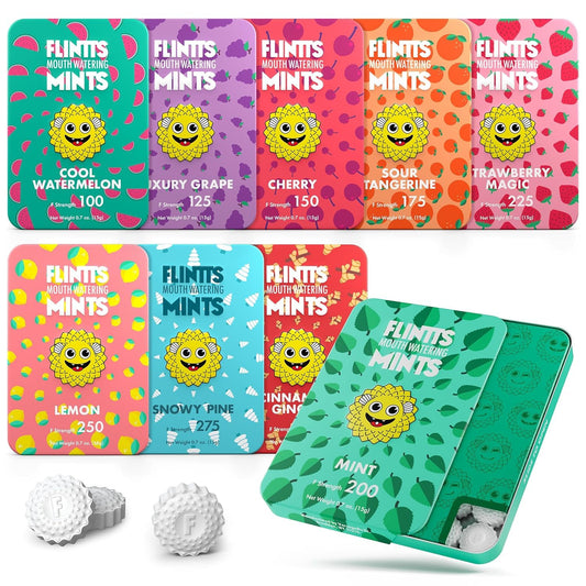 Flintts Mints Full House – Sugar Free Mouthwatering Mints for Dry Mouth Relief & Freshness – Vegan Oral Health Support with Sparkle Effect – Pocket Travel Saliva Substitute, Lozenges Alternative, Variety Pack