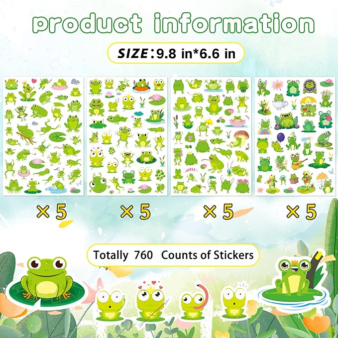 Frog Stickers Summer Spring Happy Honey Frog Decal Sticker 760 Counts Party Cute Gifts Goodie Bags Decor School Reward Birthday Party Favors Water Bottle Sticker Laptop Invitation Decor