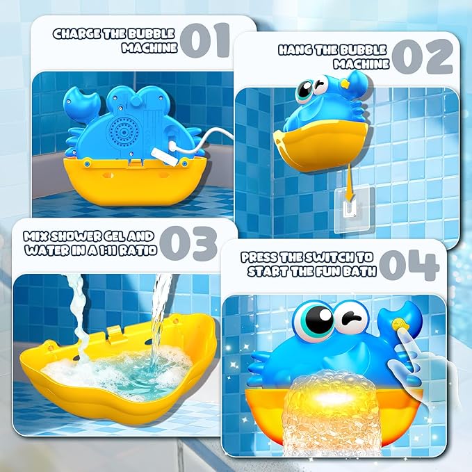 Light Up Crab Bath Bubble Maker Bathroom Toys for Kids Ages 1-3 4-8,Bath Bubble Machine with Colourful Light Toddler Bathub Toy Gifts for Kids