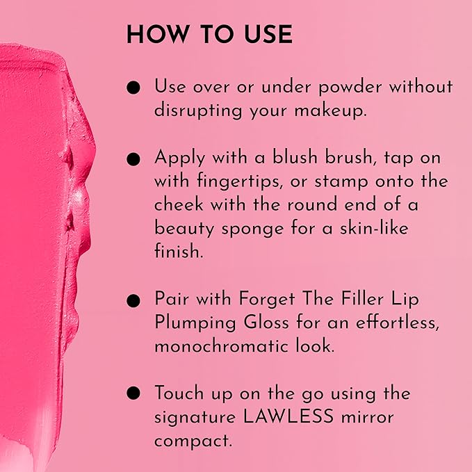 LAWLESS Pinch My Cheeks Soft-Blur Cream Blush - Cherry Pie - Premium Blush with Natural Ingredients to Re-Energize and Protect the Skin While Imparting a Soft, Cloudy Finish - 0.18 oz