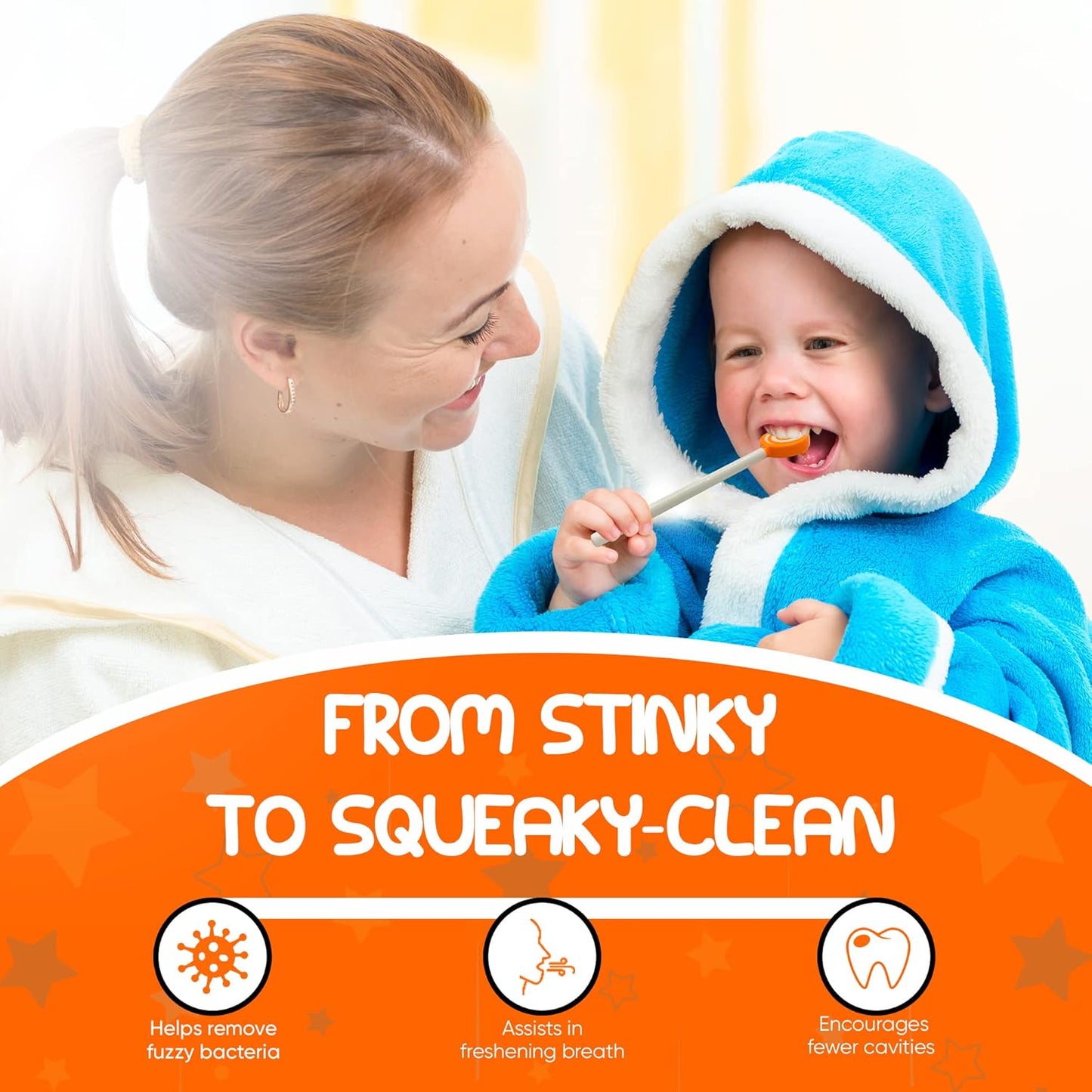 Kids Tongue Scraper or Cleaner Set – BPA-Free Plastic Dental Scrapers Helps Freshen Bad Breath, Remove Gunk – Multicolored with Easy-to-Grasp Handles and Brush Covers by 55Dental, Ages 2+ (Green)