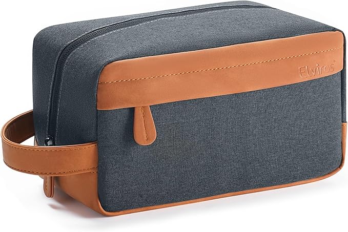 Elviros Travel Toiletry Bag for Men Hanging Dopp Kit Water Repellent PU Leather Shaving Bag with Large Capacity for Travel and Bathroom, Navy Blue