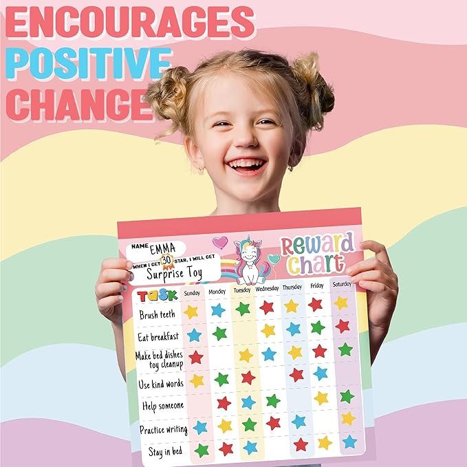 Reward Chart for Kids – Unicorn Magnetic Kids Behavior Chart, Pad with 26 Chore Charts, 1920 Star Stickers, 49 Incentive Stickers, Responsibility Chart for Kids Girls Toddlers - Kids Chore Chart