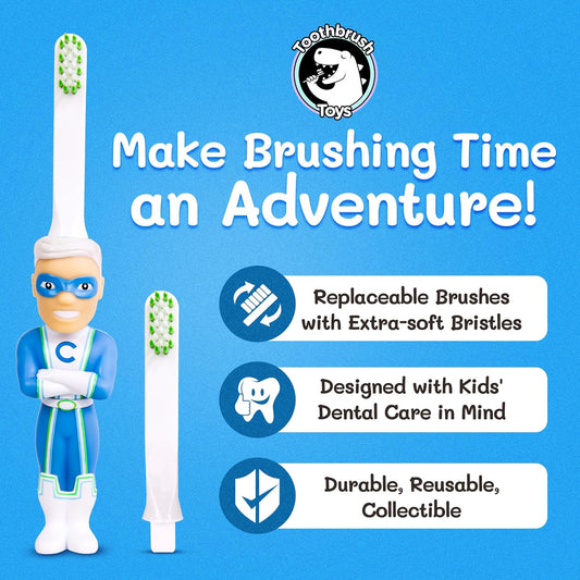 Kids Soft Bristle Superhero Toothbrush for Ages 2+, Gentle and Cute Toothbrush for Children with Replaceable Brush Head, Ergonomic Handle Kids Brush for Teeth Care Ideal for Toddlers, Superhero Design