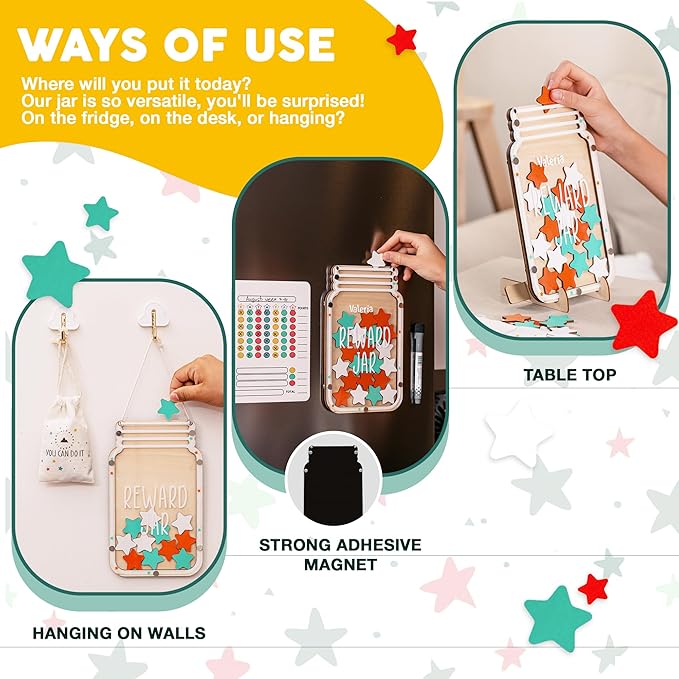 The Best Magnetic Reward Jar - Reward System for Kids with Strong Magnet, Star Jar Reward System Magnetic for Promoting Good Behavior at School or Home