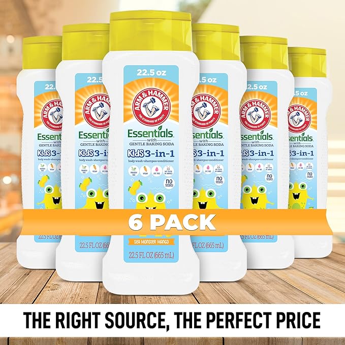 Arm & Hammer 6 Pack Essentials Kids Body Wash - 3-in-1 Sea Monster Mango 22.5oz - Non Toxic Kids Shampoo and Body Wash And Conditioner