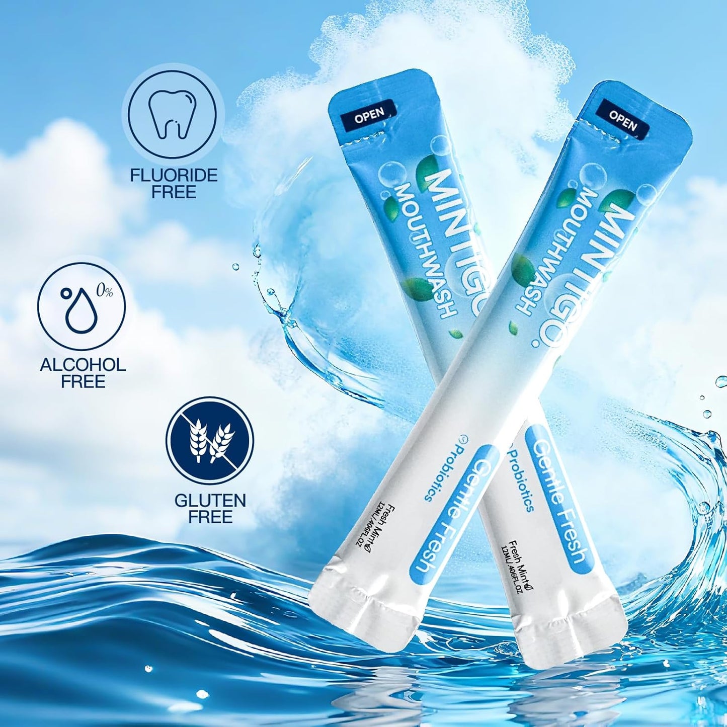 Mouthwash Travel Size Portable Packets to Go, Alcohol Fluoride Free Fresh Mint for Travel Essentials, Travel Mouth Wash for Superior Oral Hygiene, 20 Individual Travel Mouthwash Packets (Pack of 20)