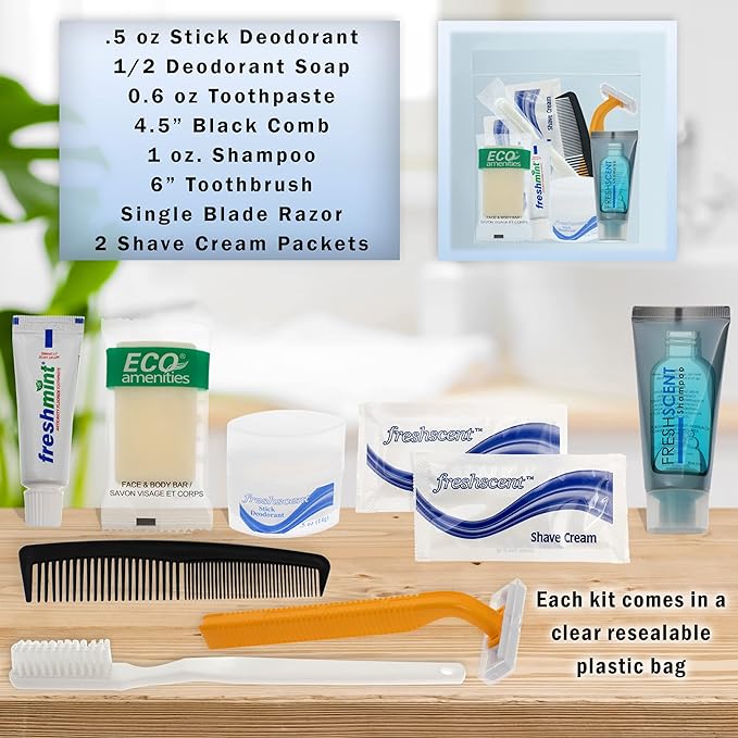 Moda West 24 Kits - Bulk Case of Wholesale Deluxe Toiletries Bathroom Essentials Men, Women, Travel, Charity, Homeless Shelters - 9 Piece Kit, Travel-Ready, Donation Ready, Essential Hygiene Products