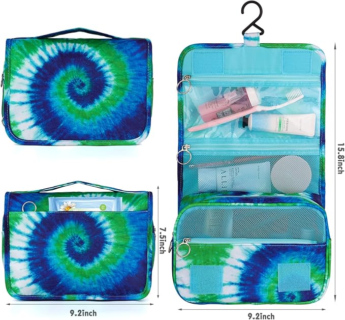 Tie Dye Hanging Toiletry Bag for Girls, Travel Toiletry Bag for Teen Girls Cosmetic Makeup Waterproof Wash Bag Traveling Toiletries, Blue
