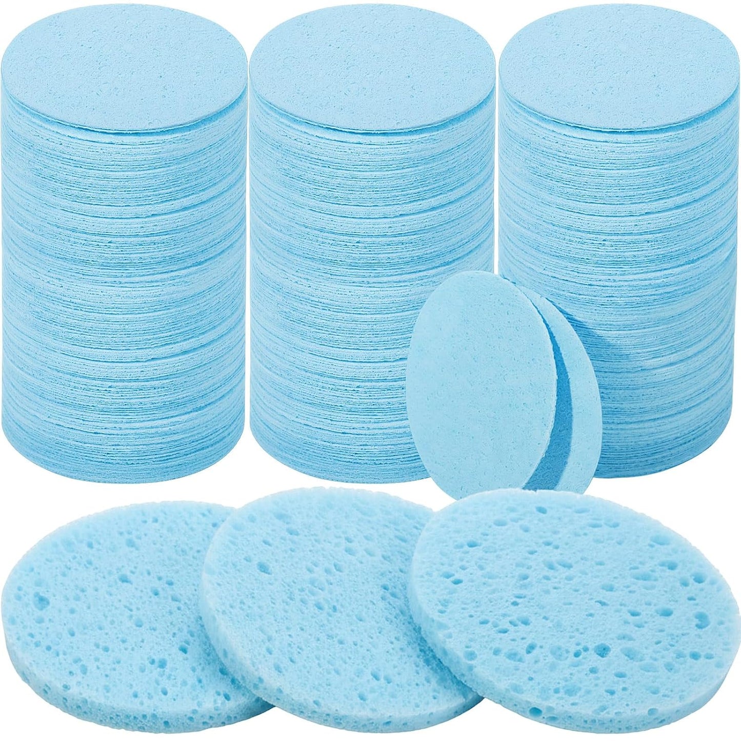Amyhill 300 Count Compressed Facial Sponges Natural Face Sponges for Cleansing Disposable Facial Exfoliating Pads for Estheticians (Blue)