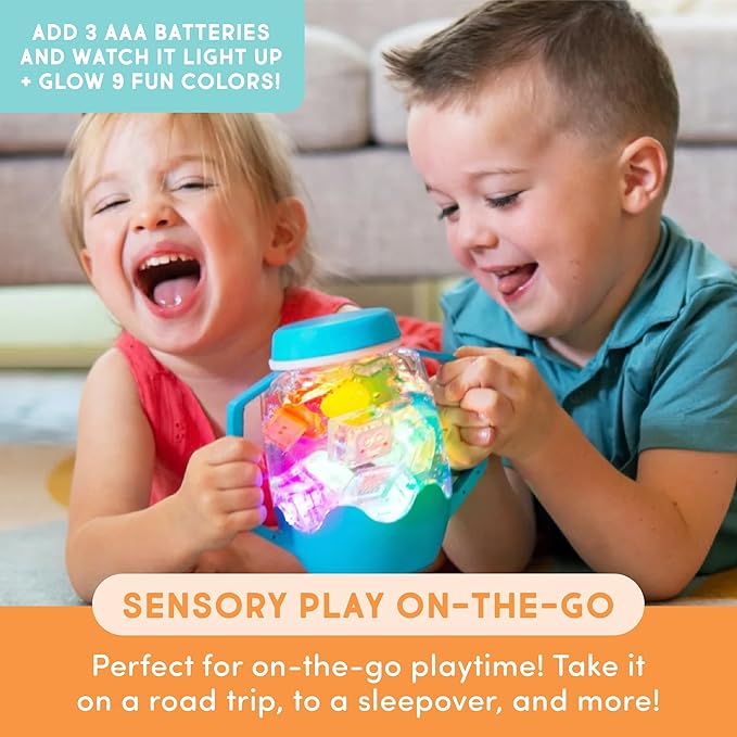 Glo Pals Play Pack Bundle with Sensory Play Jar, Water-Activated Light-Up Cubes, and Fun Fillers - Sensory Toys for Toddlers - Sensory Toy Kit with Light Up Cubes for Bathtub - Cookie Monster