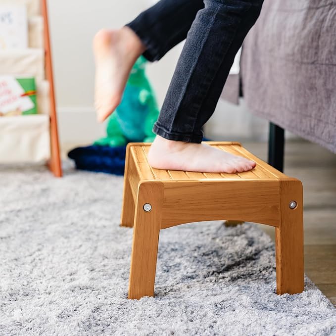 Wildkin Wooden Slatted Step Stool for Adults & Kids – Skid-Proof, 14 x 9.5 x 7 in, Durable for Bathroom & Kitchen Use, Holds Up to 150 lbs - Oak Finish