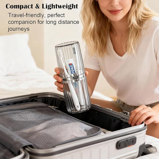 Travel Toothbrush Holders, 2-in-1 Multifunction Dustproof Portable Toothbrush Cup & Toothpaste Storage Container, Toothbrush Case for Traveling Bathroom Camping Business Trip School (Clear)