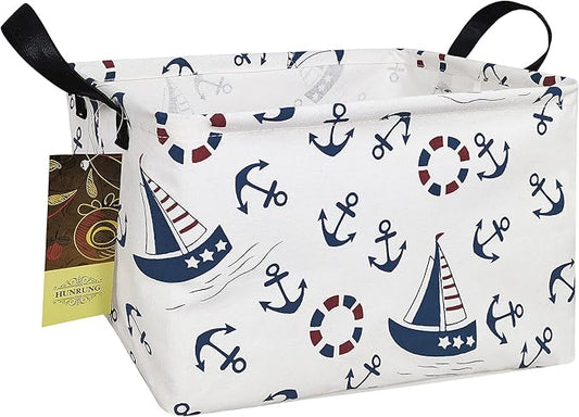 HUNRUNG Rectangle Storage Basket Cute Canvas Organizer Bin for Pet/Children Toys, Books, Clothes Perfect for Rooms/Playroom(REC-Blue anchor)