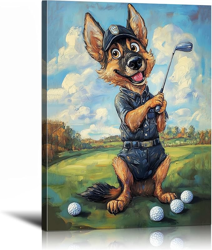 YOUHONG Animal Wall Art Animal Canvas Wall Art Dog Painting with Inner Wooden Frame - Lightweight, Sports Room Decor for Boys Living Room Decoration Ready to Hang (12x15.7 Inches)