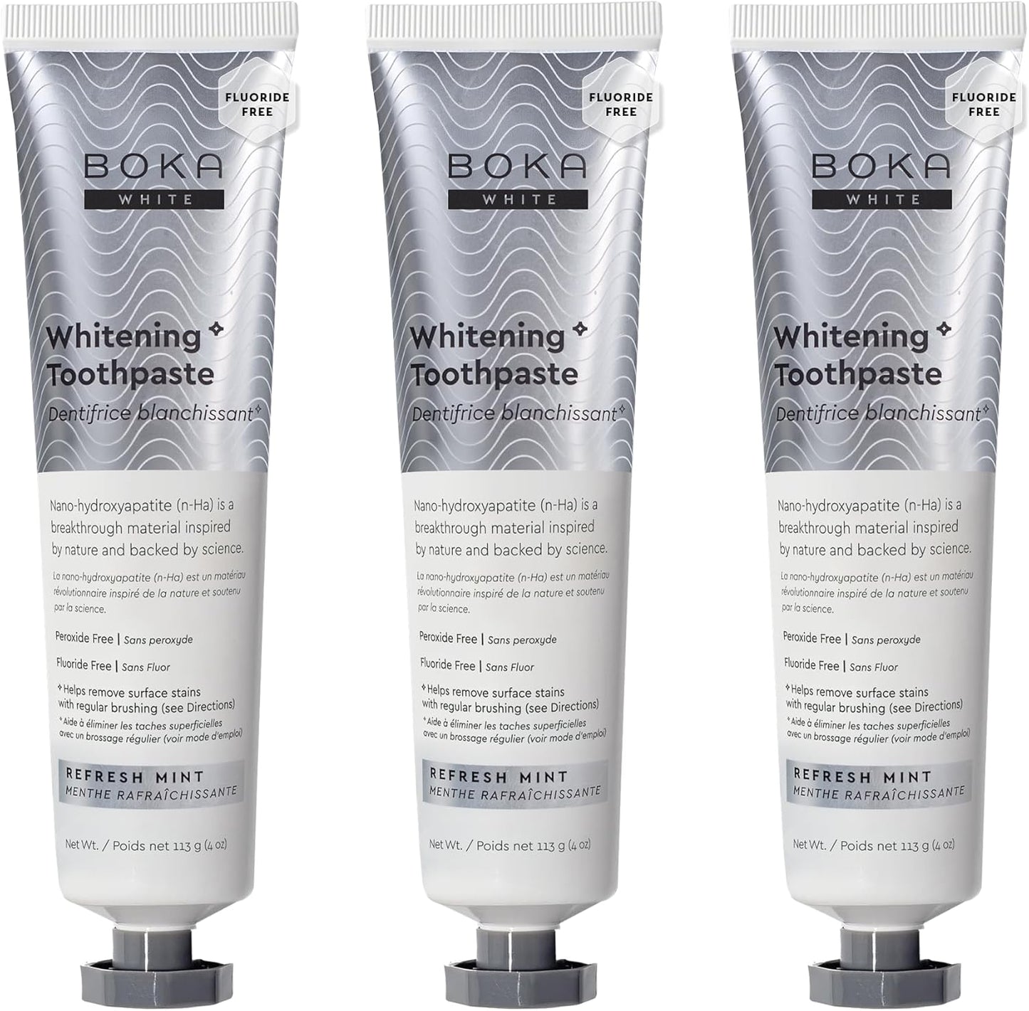 Boka Fluoride Free Toothpaste, Nano Hydroxyapatite Toothpaste, Appropriate for Sensitive Teeth, for Adult, Kids Oral Care - Whitening* Refresh Mint, 4 Fl Oz 3Pk US Manufactured