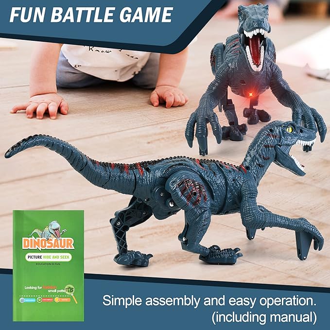 Large Remote Control Dinosaur Toys Kids - Jurassic Velociraptor Toys Imitates Walking and Sounds - Robot Toys That Can Sing, Shaking Head and Tail