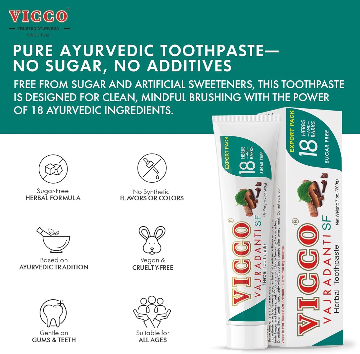 Vicco Vajradanti Ayurvedic Herbal Toothpaste by Vicco – 70 Year Legacy of Ayurveda, Sugar-Free, with 18 Ayurvedic Herbs & Barks, 100% Natural, Vegan, Fluoride-Free & Cruelty-Free – 7 oz (3 Pack)