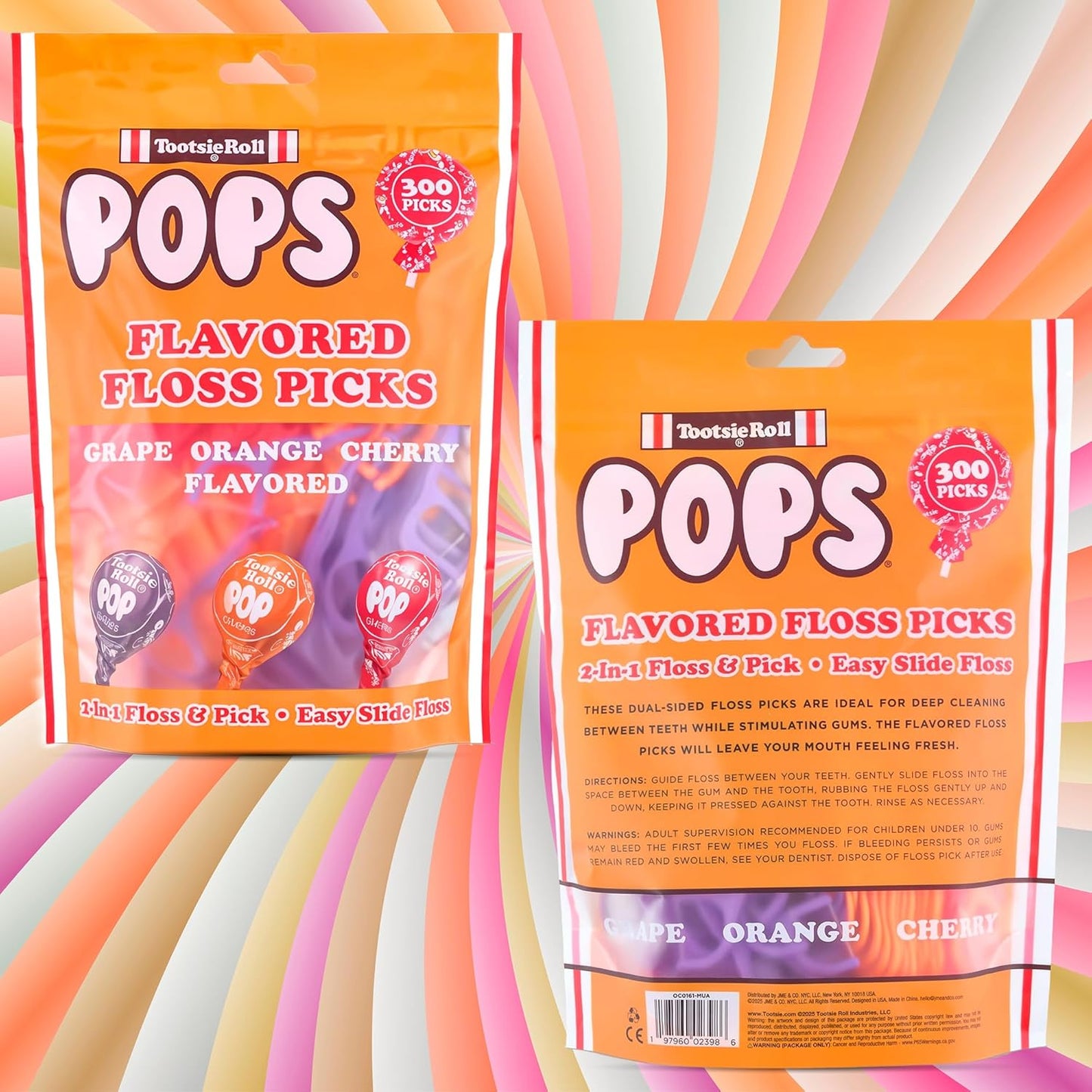 Flavored Floss Picks, 300 Count, Dental Floss Picks for Teeth with Fun Fruit Flavors, Flosser Picks for Adults and Children, | Grape, Orange & Cherry Flavor