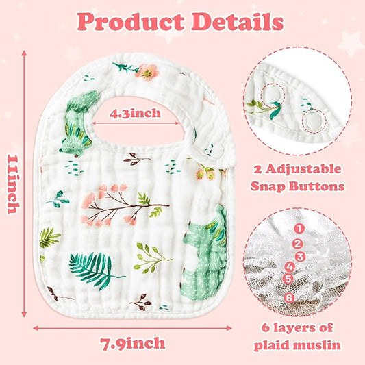 Zainpe 6Pcs Snap Muslin Cotton Baby Bibs Summer Cactus Patterns Infants Drooling Bib, Soft Absorbent Adjustable Burp Cloths for Newborns Girls Boys Toddlers Teething Eating Feeding 0 to 36 Months