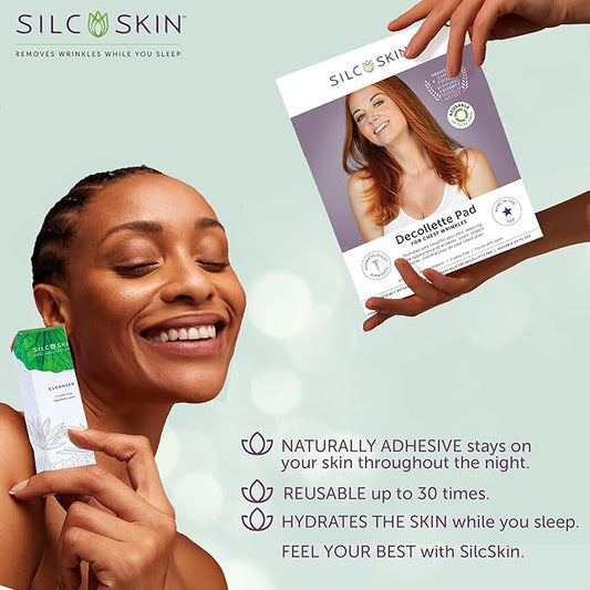 SilcSkin Chest Care Bundle - Decollette Pad and Skin Cleanser, Reusable Medical-Grade Chest Wrinkle Pads for Fine Lines, Crepey Skin, and Puffiness