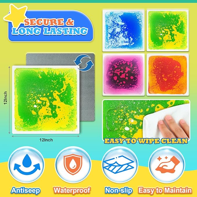 Toddlers Sensory Liquid Floor Tiles - 4 Pack Liquid Tiles for Kids Sensory Play & Motor Skills Development, Safe Non-Toxic Lava Sensory Mats for Classroom, Home, Daycare Gifts Toddlers with Autism