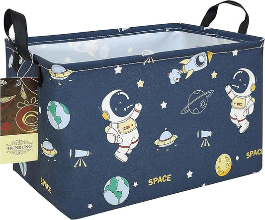 HUNRUNG Rectangle Storage Basket Cute Canvas Organizer Bin for Pet/Children Toys, Books, Clothes Perfect for Rooms/Playroom(Rec-Blue Space Astronaut)