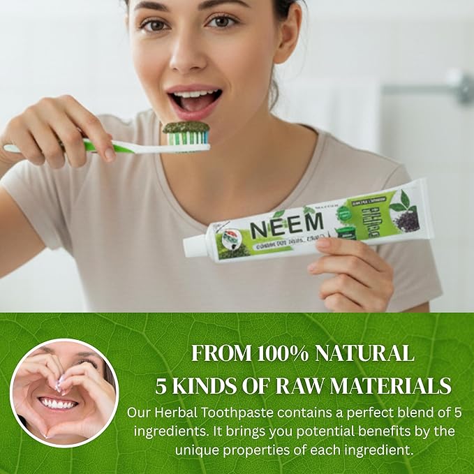 Pack of 6 - Organic Neem 10 in 1 Fluoride Free Toothpaste - Neem, Clove, Black Seed, Cardamon, Aloe Vera, Tea Tree Oil, Miswak, Clove - Herbal Blend - 7.05 oz