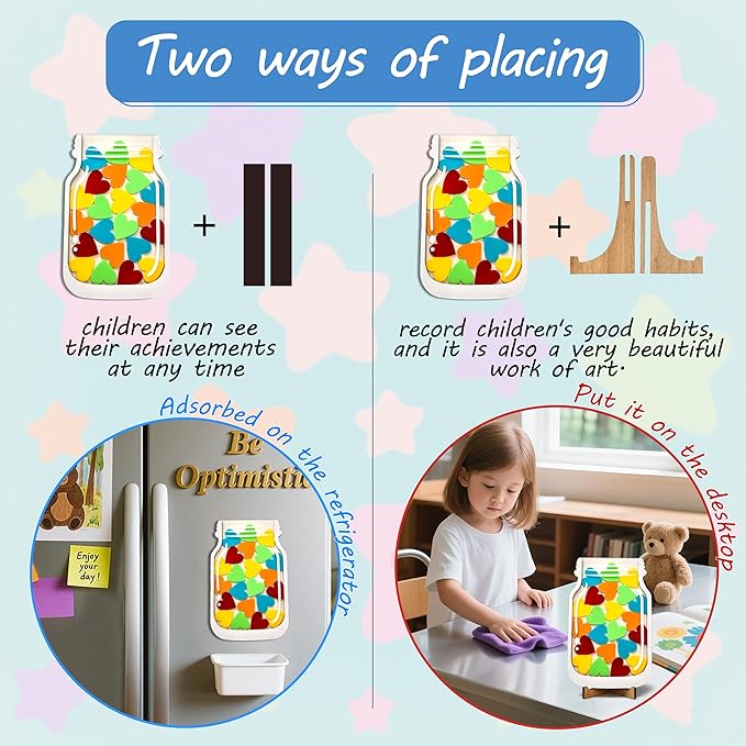 Magnetic Reward Jar System, Personalized Stars Reward Jar for Students Kids Behavior, Magnetic Reward Jar for Classroom Board Behavior Management Home Reward Jar for Boys Girls (Heart)