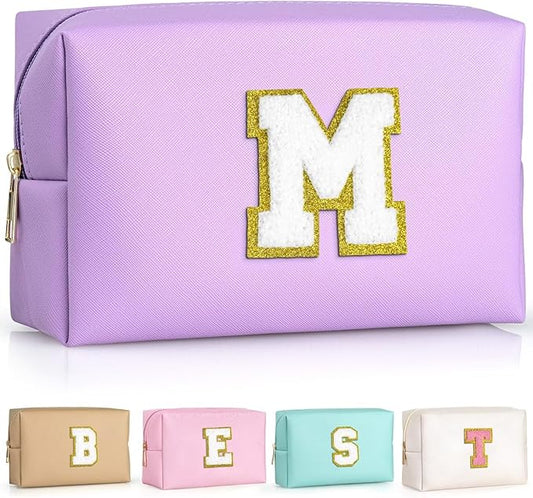 TOPEAST Monogrammed Gifts for Women, Preppy Makeup Bag Small Cosmetic Bag Travel Toiletry Bag, Personalized Birthday Gift for Girl, Wedding Bridal Shower Gifts for Bridesmaids (Purple M)