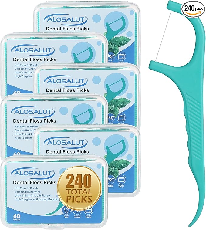 240 Count Dental Floss Picks – Mint Flavored Flossers with Built-in Toothpick for Deep Cleaning – 4 Portable Boxes of 60 – Strong & Smooth Floss Sticks for Family Home Travel - Adults & Kids
