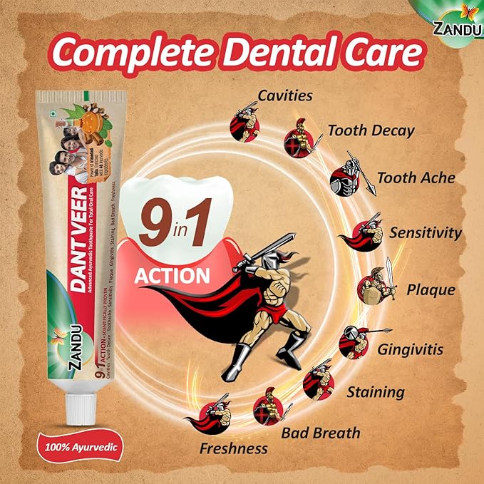 Zandu Dantveer, 500g, Fights 9 Dental Problems, with Irimedadi Oil, Advanced Ayurvedic Toothpaste, Scientifically Proven Formula