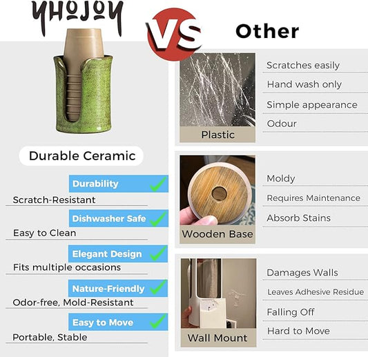 Ceramic Bathroom Cup Dispenser, 3 Oz Bathroom Cup Holder for Dixie Cups, Mouthwash Cup Dispenser for Bathroom Countertop, Green