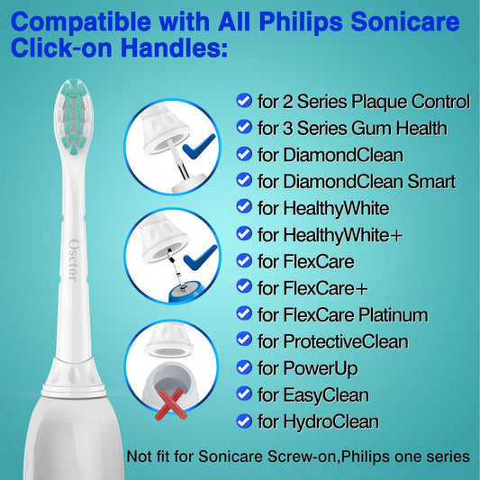 Fit for Philips Sonicare Replacement Heads, Toothbrush Replacement Brush Heads Compatible with Phillips Sonicare Click on Electric Toothbrush, 10 Pack