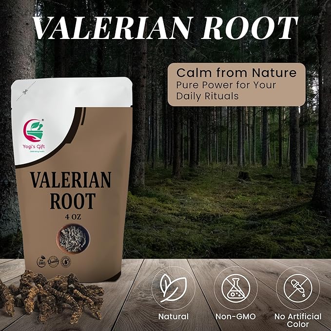 Valerian Root Whole 4oz, 100% Natural & Pure, for Tea & Herbal Blends, Naturally Strong Aroma, Resealable Bag for Freshness - By Yogi’s Gift®
