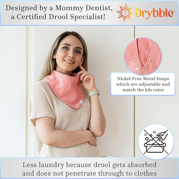 Bandana Bibs with 3 Waterproof Lining Organic Cotton Drool Bibs for Adults and Children, Adjustable Snaps