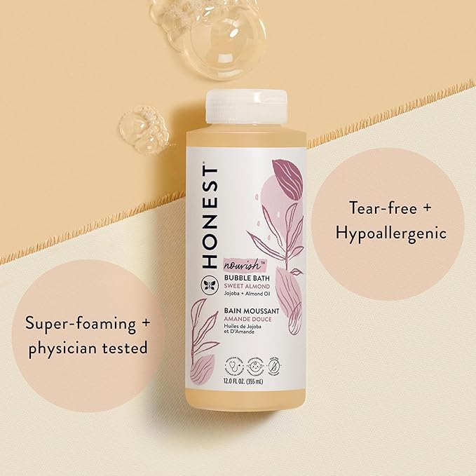 The Honest Company Foaming Bubble Bath Gentle for Baby Naturally Derived Tear-free Hypoallergenic Sweet Almond Nourish 12 fl oz